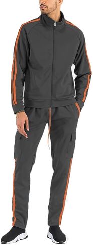 Men’s Tracksuit Set – 2 Piece Outfit Print Full Zip Up Jacket Pullover Sweatshirt Drawstring Waistband Sweatpants in Saudi Arabia