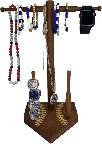 Wooden Softball Bracelet Display Holder,Championship Ring Display Holder,Baseball Drip Necklace Organizer, Baseball and Softball Enthusiasts Gifts (Brown) in Saudi Arabia