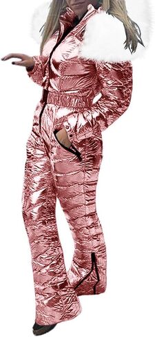 Aurgelmir Womens Winter Ski Suit Fur Collar Coat Windproof Waterproof Warm Ski Jumpsuit Snowsuits in Saudi Arabia