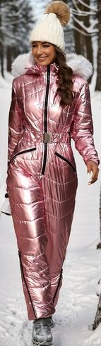 Aurgelmir Womens Winter Ski Suit Fur Collar Coat Windproof Waterproof Warm Ski Jumpsuit Snowsuits in Saudi Arabia