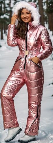 Aurgelmir Womens Winter Ski Suit Fur Collar Coat Windproof Waterproof Warm Ski Jumpsuit Snowsuits in Saudi Arabia