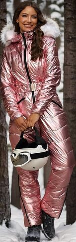 Aurgelmir Womens Winter Ski Suit Fur Collar Coat Windproof Waterproof Warm Ski Jumpsuit Snowsuits in Saudi Arabia
