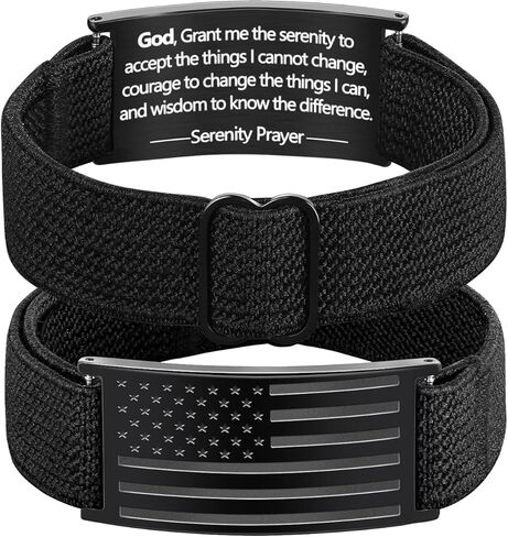 Valentines Day Gifts - Patriotic American Flag Bracelet for Men - Military Adjustable Black Elastic Strap with Bible Verse - Veteran Gifts, Birthday Gift for Boys in Kuwait