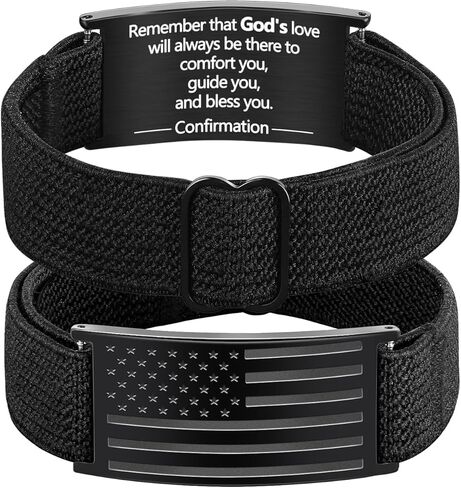 Valentines Day Gifts - Patriotic American Flag Bracelet for Men - Military Adjustable Black Elastic Strap with Bible Verse - Veteran Gifts, Birthday Gift for Boys in Kuwait