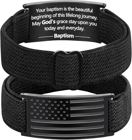 Valentines Day Gifts - Patriotic American Flag Bracelet for Men - Military Adjustable Black Elastic Strap with Bible Verse - Veteran Gifts, Birthday Gift for Boys in Kuwait