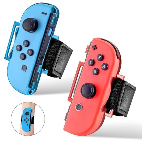 JoyHood 2 Pack Wrist Band Straps compatible with Dance Game 2022 2021 2020 2019 & Zumba Burn It Up for Switch/Switch OLED Joy-Con, Adjustable Elastic Strap Switch Controller Accessories (Red & Blue) in Saudi Arabia