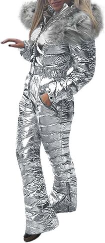 Aurgelmir Womens Winter Ski Suit Fur Collar Coat Windproof Waterproof Warm Ski Jumpsuit Snowsuits in Saudi Arabia