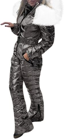 Aurgelmir Womens Winter Ski Suit Fur Collar Coat Windproof Waterproof Warm Ski Jumpsuit Snowsuits in Saudi Arabia
