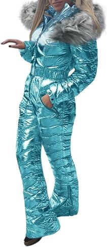 Aurgelmir Womens Winter Ski Suit Fur Collar Coat Windproof Waterproof Warm Ski Jumpsuit Snowsuits in Saudi Arabia