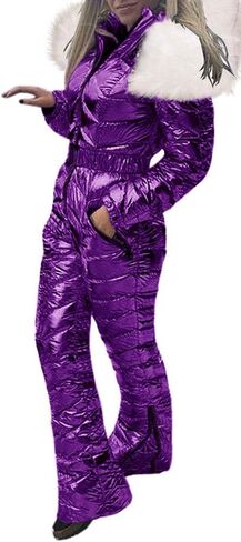 Aurgelmir Womens Winter Ski Suit Fur Collar Coat Windproof Waterproof Warm Ski Jumpsuit Snowsuits in Saudi Arabia