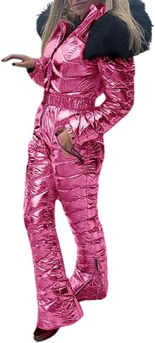 Aurgelmir Womens Winter Ski Suit Fur Collar Coat Windproof Waterproof Warm Ski Jumpsuit Snowsuits in Saudi Arabia