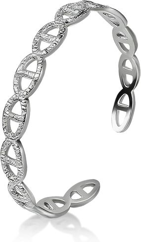 Silver Cuff Bracelet Bangle for Women, Hammerd Texture Silver Bangle, Adjustable Women's Cuff Bracelets with Openwork Design, Titanium Steel Bracelets for Women Non Tarnish Waterproof in Saudi Arabia