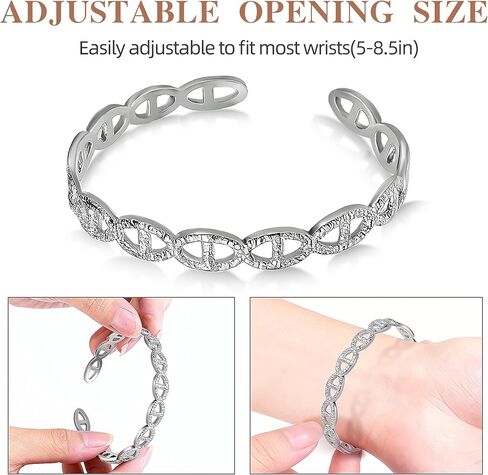 Silver Cuff Bracelet Bangle for Women, Hammerd Texture Silver Bangle, Adjustable Women's Cuff Bracelets with Openwork Design, Titanium Steel Bracelets for Women Non Tarnish Waterproof in Saudi Arabia