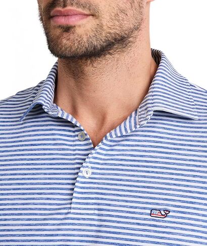 vineyard vines Heathered Winstead Sankaty Performance Polo, Wht/Yacht Blu/Amer, XL in Saudi Arabia