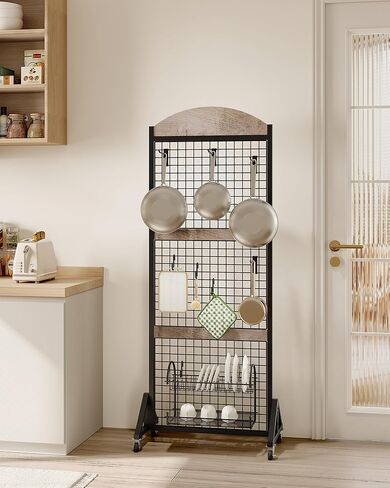 Grid Wall Panel 5.7’ x 2’ FT Grid Display Rack, Movable Gridwall Display Stand with Wheels, Floorstanding Wire Grid Rack with 4 S-Shaped Hooks and 4 Garment Hooks, Greige and Black TCJ17BG in Saudi Arabia