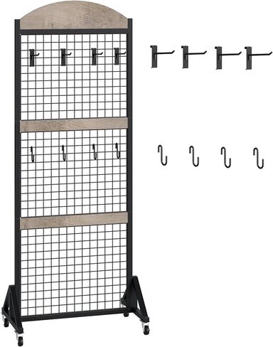 Grid Wall Panel 5.7’ x 2’ FT Grid Display Rack, Movable Gridwall Display Stand with Wheels, Floorstanding Wire Grid Rack with 4 S-Shaped Hooks and 4 Garment Hooks, Greige and Black TCJ17BG in Saudi Arabia
