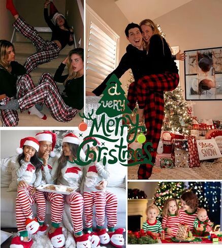 Men & Women Matching Pajama Sets for Family Couples Long Sleeve Sleepwear Plaid Striped Pants with Pockets in Saudi Arabia