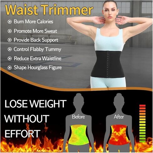 Women's Waist Trainer Shapers Sauna Wrap Weight Loss Body Shaper Girdle Fitness Belly Sweat Workout Slimming Belt for Picnic, Exercise(Black Zipper,XL) in Saudi Arabia