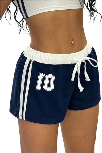 SOLY HUX Women's Summer Mini Shorts Number Graphic Striped Drawstring Elastic Waist Casual Track Shorts in Saudi Arabia