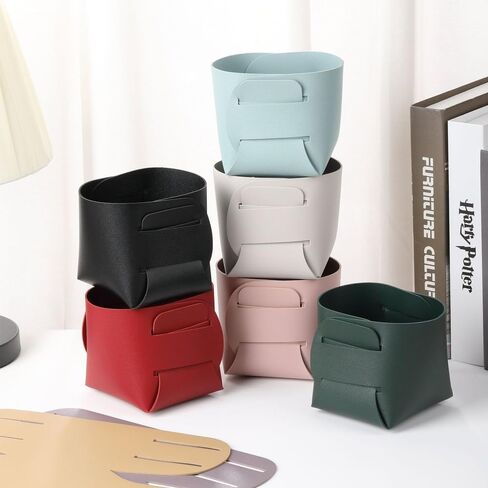 3 Pack Foldable Leather Desk Organizer, Pencil Pen Holder Makeup Brush Holder Organizer, for office, desk, bedroom, 4 * 4 * 3.5In, Grey, Red, Blue in Saudi Arabia