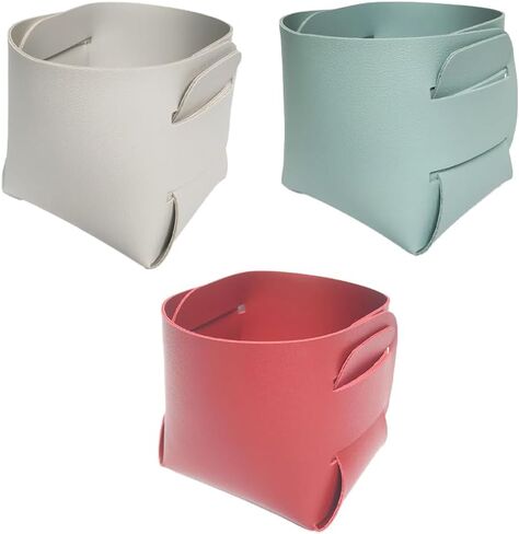 3 Pack Foldable Leather Desk Organizer, Pencil Pen Holder Makeup Brush Holder Organizer, for office, desk, bedroom, 4 * 4 * 3.5In, Grey, Red, Blue in Saudi Arabia