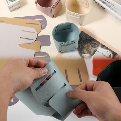 3 Pack Foldable Leather Desk Organizer, Pencil Pen Holder Makeup Brush Holder Organizer, for office, desk, bedroom, 4 * 4 * 3.5In, Grey, Red, Blue in Saudi Arabia
