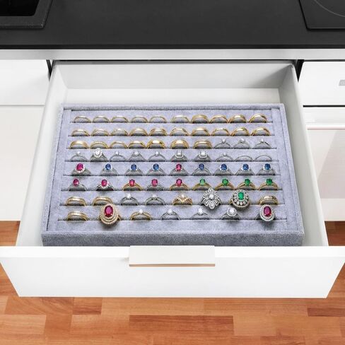 Tondiamo 8-in-1 Stackable Jewelry Organizer Tray Set for Drawers Grey Velvet Jewelry Drawer Inserts Container Display Case Storage Display Trays for Earring Necklace Rings Bracelet Sunglasses in Saudi Arabia