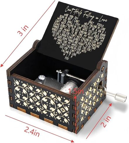 صندوق الموسيقى الخشبي المنقوش بكرنك اليد | صندوق موسيقي على الطراز العتيق مع لحن رومانسي، هدية مثالية لعيد الحب والذكرى السنوية وأعياد الميلاد للزوجة أو الزوج أو الشريك. in Kuwait