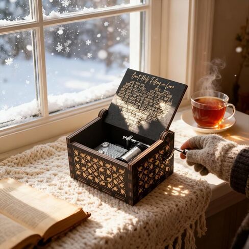 صندوق الموسيقى الخشبي المنقوش بكرنك اليد | صندوق موسيقي على الطراز العتيق مع لحن رومانسي، هدية مثالية لعيد الحب والذكرى السنوية وأعياد الميلاد للزوجة أو الزوج أو الشريك. in Kuwait