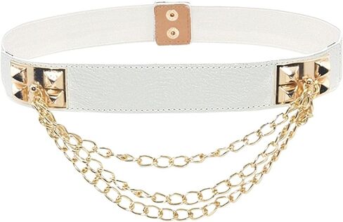 Multilayer Gold Metal Chains Women Belt Black PU Leather Elastic Wide Waist Straps Punk Rivet Belts in Saudi Arabia
