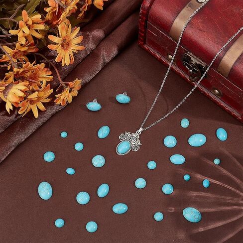PH PandaHall 200PCS Synthetic Turquoise Cabochons 8 Styles Texture Gemstone Tiles Dome Oval Half Round Turquoise Beads Sky Blue Cabochon Flatback Stones for Earring Bracelet Cameo Ring Blank Supplies in Saudi Arabia