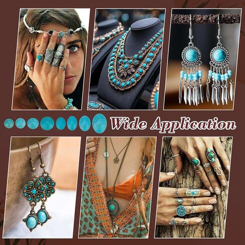 PH PandaHall 200PCS Synthetic Turquoise Cabochons 8 Styles Texture Gemstone Tiles Dome Oval Half Round Turquoise Beads Sky Blue Cabochon Flatback Stones for Earring Bracelet Cameo Ring Blank Supplies in Saudi Arabia