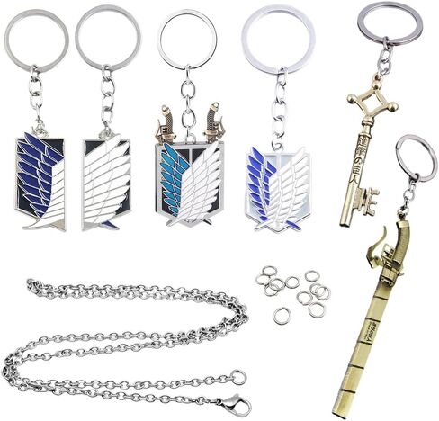 6PCS AOT Wings of Freedom Keychain Set, with DIY Necklace Accessories, Key Holder for Fans in Saudi Arabia