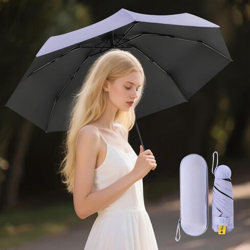 Compact Folding Umbrella with Case, 6 Rib Pocket Size Mini Umbrella for Sun and Rain, Travel Lightweight Umbrella for Women and Girls in Saudi Arabia