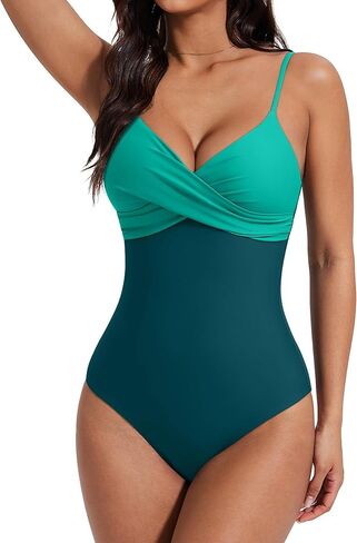 SUUKSESS Women Tummy Control One Piece Swimsuits V Neck Front Cross Bathing Suit in Saudi Arabia