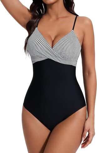 SUUKSESS Women Tummy Control One Piece Swimsuits V Neck Front Cross Bathing Suit in Saudi Arabia