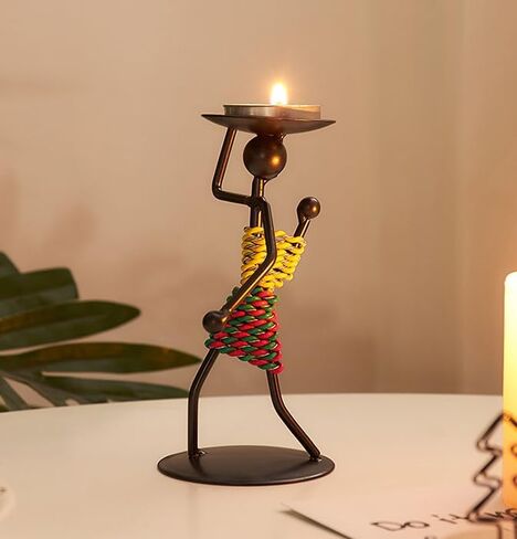 African Lady Figurine Tealight Candle Holder, Tabletop Candle Scape, Retro Iron Candle Stands Decor in Saudi Arabia