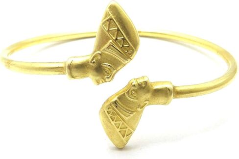 Fashion 21 Brass Adjustable Bangle Bracelet, 2mm Thin Open Cuff, Egyptian Symbol Design Ankh Nefertiti Anubis Pyramid Ma’at Eye of Horus Fist in Saudi Arabia