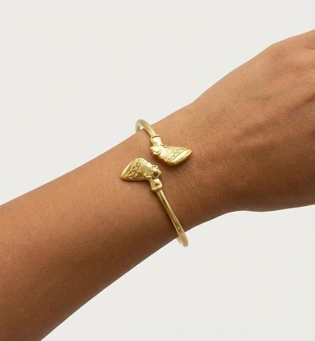 Fashion 21 Brass Adjustable Bangle Bracelet, 2mm Thin Open Cuff, Egyptian Symbol Design Ankh Nefertiti Anubis Pyramid Ma’at Eye of Horus Fist in Saudi Arabia