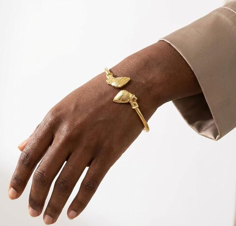 Fashion 21 Brass Adjustable Bangle Bracelet, 2mm Thin Open Cuff, Egyptian Symbol Design Ankh Nefertiti Anubis Pyramid Ma’at Eye of Horus Fist in Saudi Arabia