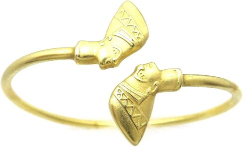 Fashion 21 Brass Adjustable Bangle Bracelet, 2mm Thin Open Cuff, Egyptian Symbol Design Ankh Nefertiti Anubis Pyramid Ma’at Eye of Horus Fist in Saudi Arabia