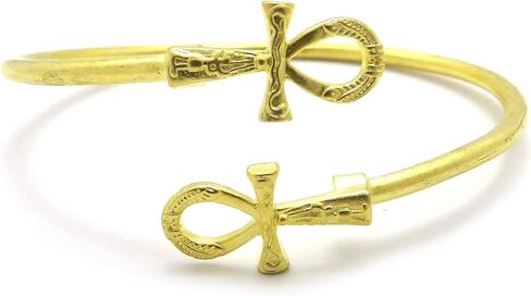 Fashion 21 Brass Adjustable Bangle Bracelet, 2mm Thin Open Cuff, Egyptian Symbol Design Ankh Nefertiti Anubis Pyramid Ma’at Eye of Horus Fist in Saudi Arabia