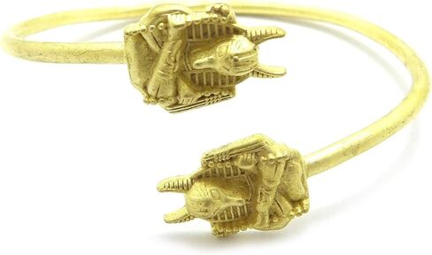 Fashion 21 Brass Adjustable Bangle Bracelet, 2mm Thin Open Cuff, Egyptian Symbol Design Ankh Nefertiti Anubis Pyramid Ma’at Eye of Horus Fist in Saudi Arabia