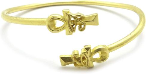Fashion 21 Brass Adjustable Bangle Bracelet, 2mm Thin Open Cuff, Egyptian Symbol Design Ankh Nefertiti Anubis Pyramid Ma’at Eye of Horus Fist in Saudi Arabia