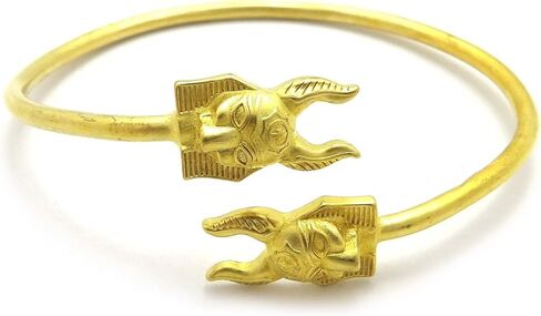 Fashion 21 Brass Adjustable Bangle Bracelet, 2mm Thin Open Cuff, Egyptian Symbol Design Ankh Nefertiti Anubis Pyramid Ma’at Eye of Horus Fist in Saudi Arabia