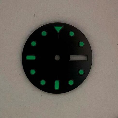 28.5mm Black Watch Dial for NH35 NH36 Movement, Dial Date Window Green Luminous Watch Face with PU Index in Kuwait