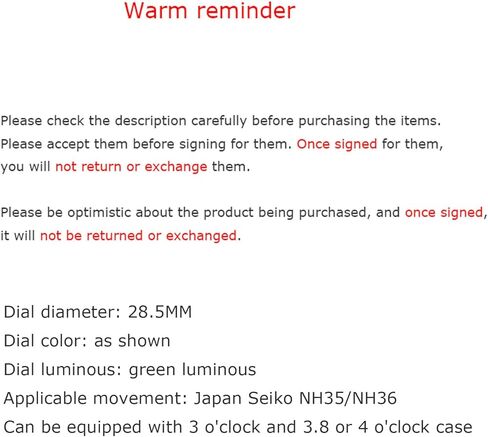 28.5mm Black Watch Dial for NH35 NH36 Movement, Dial Date Window Green Luminous Watch Face with PU Index in Kuwait