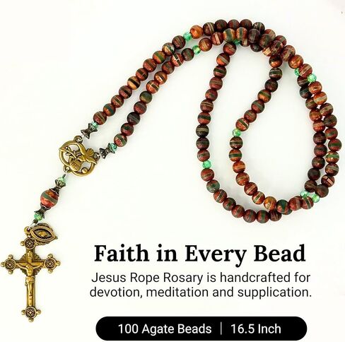 Jesus Rope Rosary - Orthodox Komboskini Chotki with 100 Agate Beads - 16.5 inch Christian Prayer Beads - Alloy Metal Religious Meditation Aid - Spiritual Gift - Orthodox Prayer Tool in Saudi Arabia