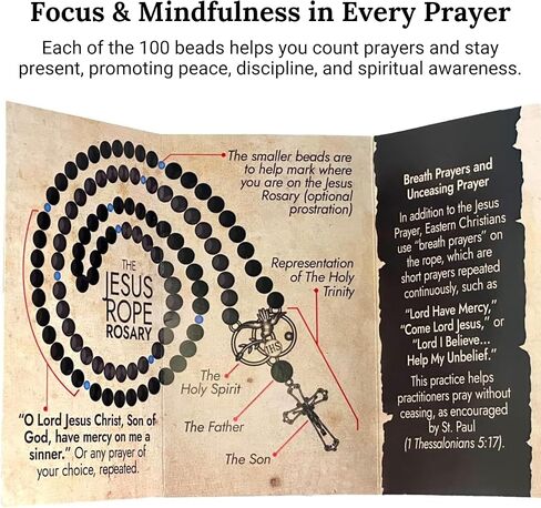 Jesus Rope Rosary - Orthodox Komboskini Chotki with 100 Agate Beads - 16.5 inch Christian Prayer Beads - Alloy Metal Religious Meditation Aid - Spiritual Gift - Orthodox Prayer Tool in Saudi Arabia