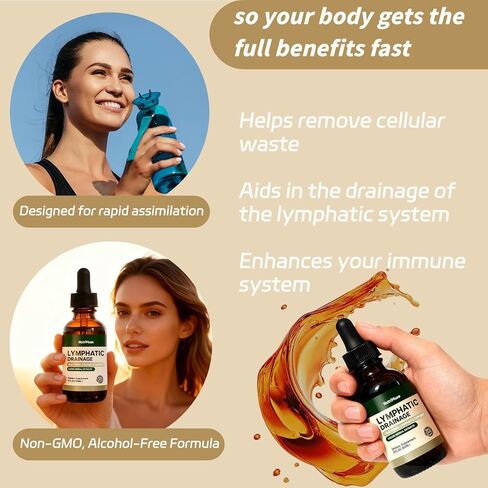 قطرات التصريف اللمفاوي مع نبات البلسان والإشنسا - مزيج عشبي غير معدل وراثيًا لدعم المناعة، وإزالة السموم الطبيعية وتدفق اللمف، خالية من الكحول - 2 أونصة سائلة (قطعة واحدة) in Saudi Arabia